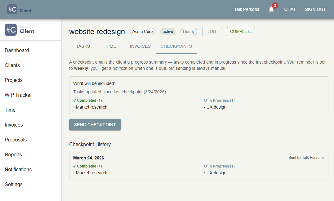 FiLoClient client status update