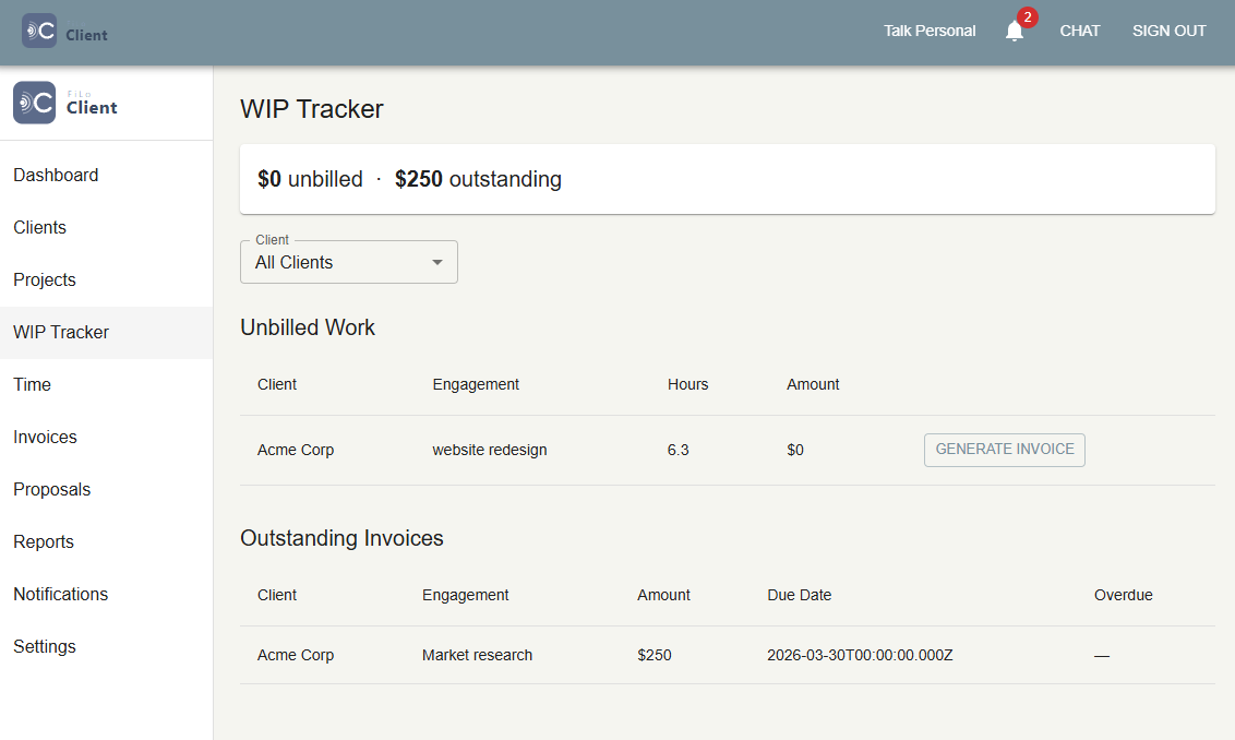 FiLoClient unbilled work tracker
