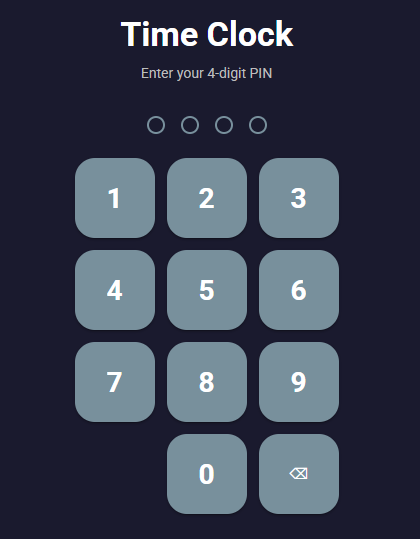 FiLoTime kiosk PIN entry screen